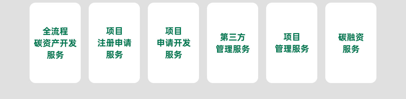 全流程碳資產(chǎn)開發(fā)服務(wù)，項目注冊申請服務(wù)，項目申請開發(fā)服務(wù)，第三方管理服務(wù)，項目管理服務(wù)，碳融資服務(wù)